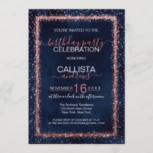 Navy Blue Roos Gold Sprinkled Confetti Verjaardag Kaart