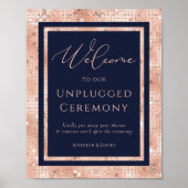 Navy Blue Roos Gold Unplugged Ceremony Sign Poster (Voorkant)