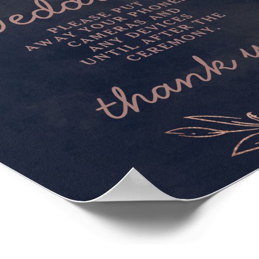 Navy Blue & Roos Gold Unplugged Wedding Table Sign Poster (Hoek)