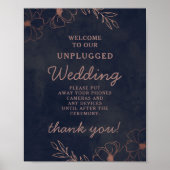 Navy Blue & Roos Gold Unplugged Wedding Table Sign Poster (Voorkant)