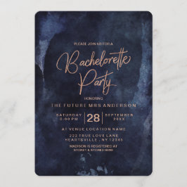 Navy Blue Roos Gold vrijgezellenfeest uitnodiging