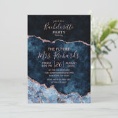 Navy Blue Roos Gold vrijgezellenfeest uitnodiging (Staand voorkant)