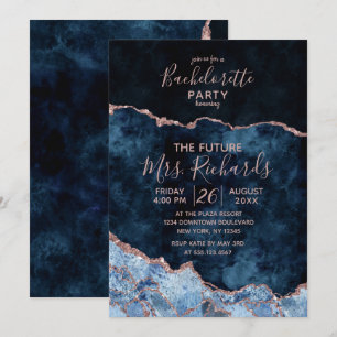 Navy Blue Roos Gold vrijgezellenfeest uitnodiging