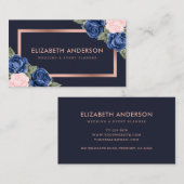 Navy Blue Roos Gold Waterverf Floral Visitekaartje (Voorkant / Achterkant)