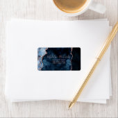 Navy Blue Roos Gold Waterverf Marble Agate Gilded Etiket (Insitu)