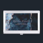 Navy Blue Roos Gold Waterverf Marble Agate Gilded Visitekaarthouder<br><div class="desc">Navy Blue & Roos Gold Foil Waterverf Marble Agaat verguld Geode Design,  met moderne en script lettertypen. Trendy en chique visitekaartje case! ~ Controleer mijn winkel om de hele suite te zien voor dit ontwerp!</div>
