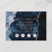 Navy Blue Roos Gold Waterverf Marble Agate Gilded Visitekaartje (Achterkant)