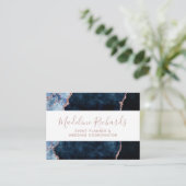 Navy Blue Roos Gold Waterverf Marble Agate Gilded Visitekaartje (Staand voorkant)