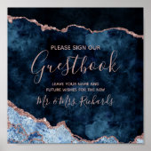 Navy Blue Roos Gold Wedding Guestbook Table Sign Poster (Voorkant)