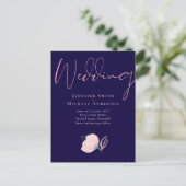 Navy Blue Roos Gold Wedding Invitation Budget Briefkaart (Staand voorkant)