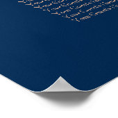 Navy Blue Roos Gold Wedding | Moderne stoelenkaart Poster (Hoek)