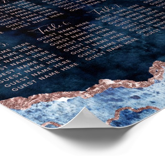 Navy Blue Roos Gold Wedding Table Seating Chart Poster (Hoek)