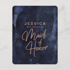 Navy Blue Roos Gold, word je mijn bruidsmeisje Kaart