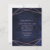 Navy Blue & Roos Gold wordt mijn Bloemenmeisje Kaart (Achterkant)