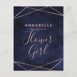 Navy Blue & Roos Gold wordt mijn Bloemenmeisje Kaart