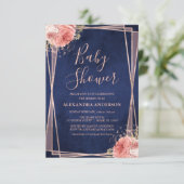 Navy Blue Roos Goud Bloemen Baby shower Kaart (Staand voorkant)