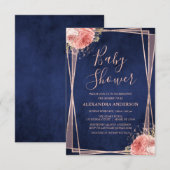 Navy Blue Roos Goud Bloemen Baby shower Kaart (Voorkant / Achterkant)