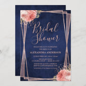 Navy Blue Roos Goud Bloemen Vrijgezellenfeest Kaart (Voorkant / Achterkant)