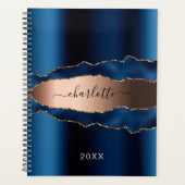 Navy Blue roos gouden agaat marmeren naam 2025 Planner (Voorkant)