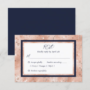 Navy Blue Roos Gouden Glitter Bruiloft RSVP Kaarte