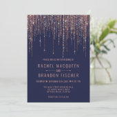 Navy Blue Roos Gouden Glitter Fringe Gordijn Weddi Kaart (Staand voorkant)