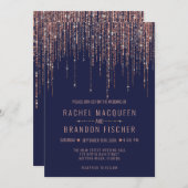 Navy Blue Roos Gouden Glitter Fringe Gordijn Weddi Kaart (Voorkant / Achterkant)