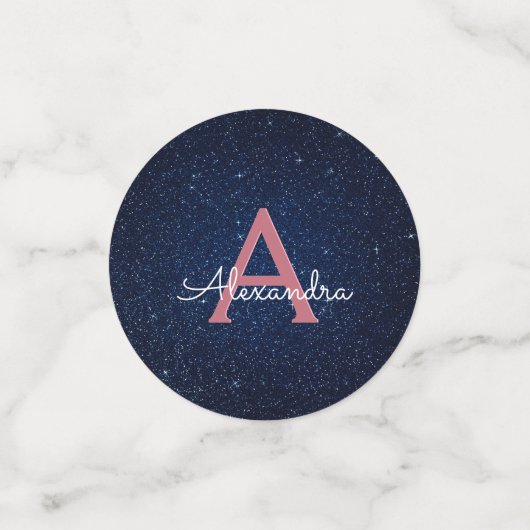 Navy Blue - Roos Gouden Glitter Sparkle Monogram Confetti (Kleine voorkant)