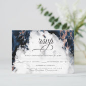 Navy Blue Roos Gouden Waterverf Geode RSVP2 Kaart (Staand voorkant)