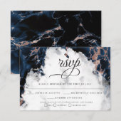 Navy Blue Roos Gouden Waterverf Geode RSVP2 Kaart (Voorkant / Achterkant)