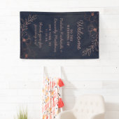 Navy Blue & Roos Goudfolie Bloemen Bruiloft Welkom Spandoek (Insitu)