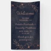 Navy Blue & Roos Goudfolie Bloemen Bruiloft Welkom Spandoek (Verticaal)