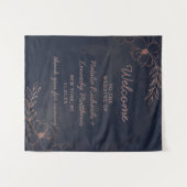Navy Blue & Roos Goudfolie Bloemen Bruiloft Welkom Wandkleed (Voorkant (horizontaal))