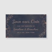 Navy Blue & Roos Goudfolie Bloemen Save our Date (Voorkant)