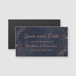 Navy Blue & Roos Goudfolie Bloemen Save our Date