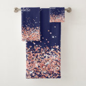 Navy blue roos goudglitter-meisje naam bad handdoek (Insitu)