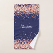 Navy blue roos goudglitter-meisje naam bad handdoek (Handdoek)