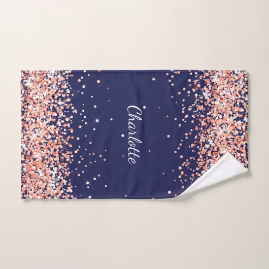 Navy blue roos goudglitter-meisje naam bad handdoek (Handdoek)