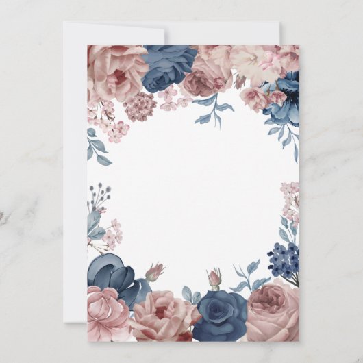 Navy Blue Roos Mauve Waterverf Floral Wedding Kaart (Achterkant)