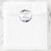 Navy Blue Roos Mauve Waterverf Floral Wedding Ronde Sticker (Tas)