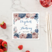 Navy Blue Roos Mauve Waterverf Floral Wedding Servet (Insitu)