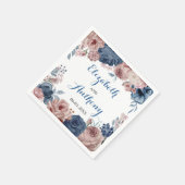 Navy Blue Roos Mauve Waterverf Floral Wedding Servet (Hoek)