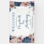 Navy Blue Roos Mauve Waterverf Wedding Backdrop Spandoek (Verticaal)