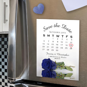 Navy Blue Roos Save the Date Calendar Magnet