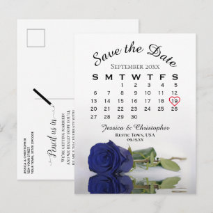 Navy Blue Roos Wedding Calendar Save the Date Aankondigingskaart