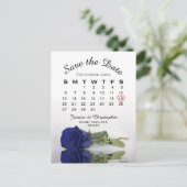 Navy Blue Roos Wedding Calendar Save the Date Aankondigingskaart (Staand voorkant)