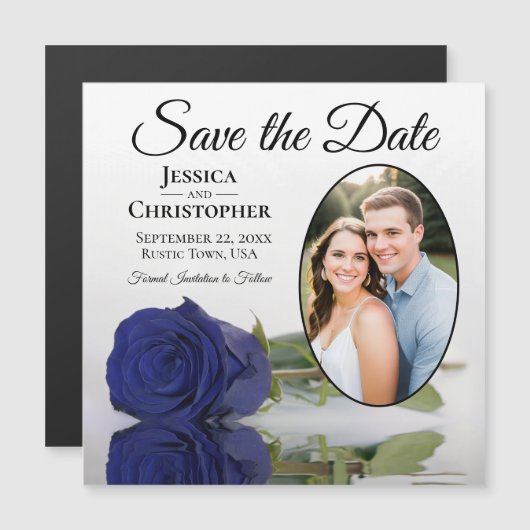 Navy Blue Roos Wedding Save the Date Photo Magnet (Voorkant / Achterkant)