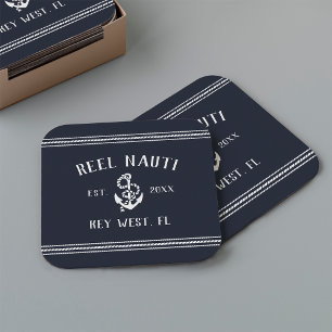 Navy Blue Rope en Anchor Boat Name Square Kartonnen Onderzetters