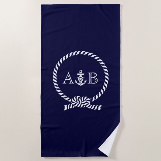 Navy Blue Rope en Anker Monogrammed Strandlaken (Voorkant)