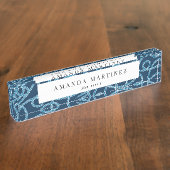 Navy Blue Rope Pattern Nautical Desk Name Bord Naambordje (Zijkant)