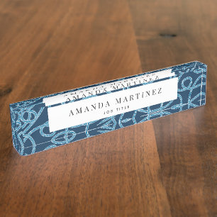 Navy Blue Rope Pattern Nautical Desk Name Bord Naambordje